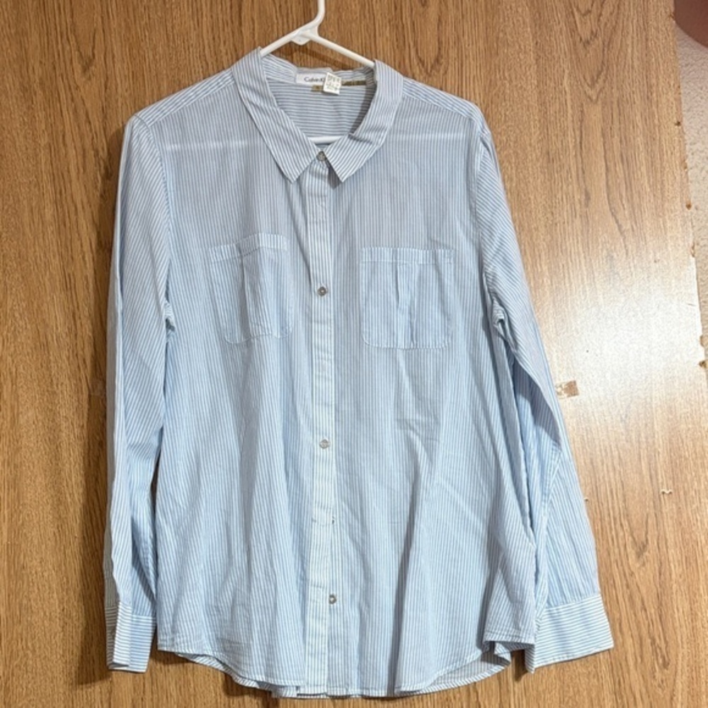 Calvin Klein Blue Striped Women's Button Down Shirt